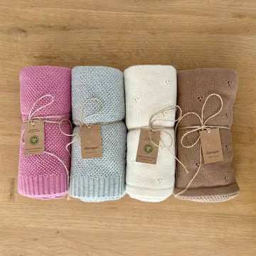 Organic Knit Baby Blanket - Taupe (Cloverleaf Eyelet)