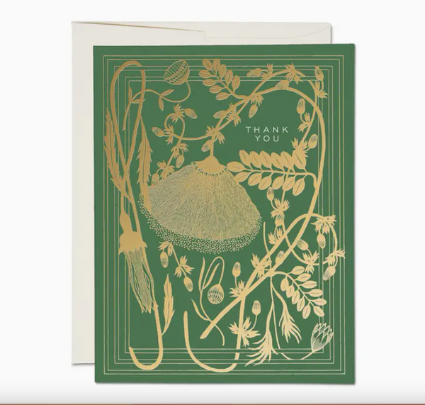 Thank you green flower card Red Cap
