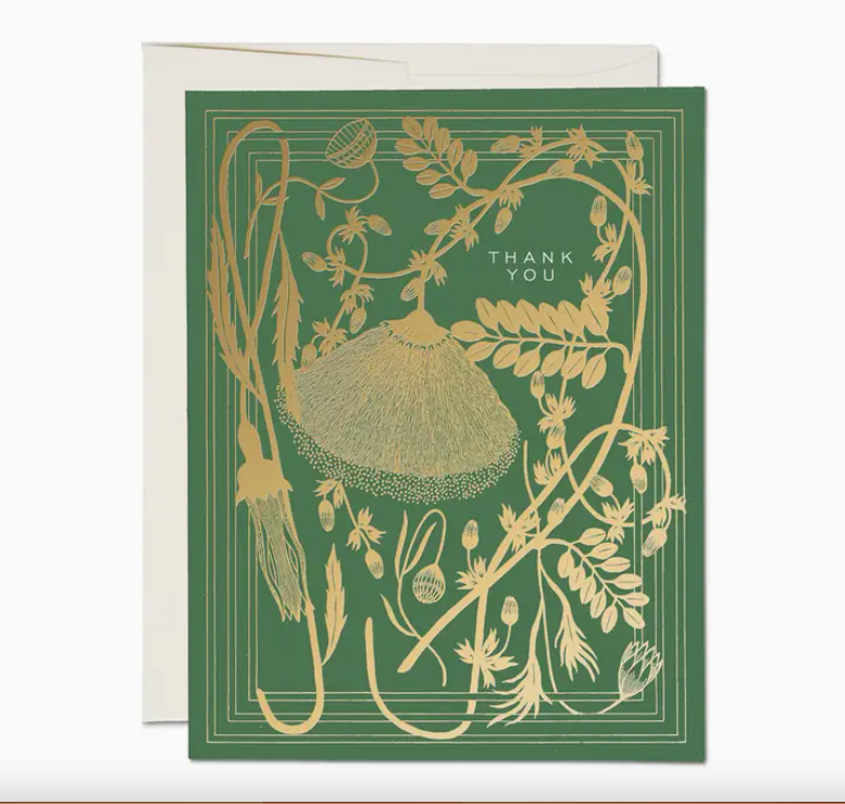 Thank you green flower card Red Cap