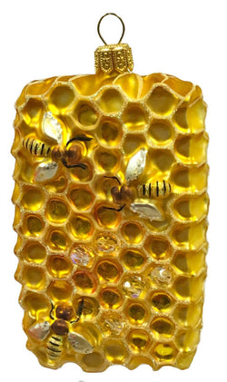 Piece of Honeycomb with Bees and Honey Polish Glass Ornament
